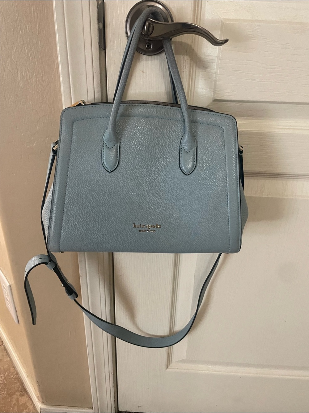 kate spade pebble leather cross body satchel in light blue